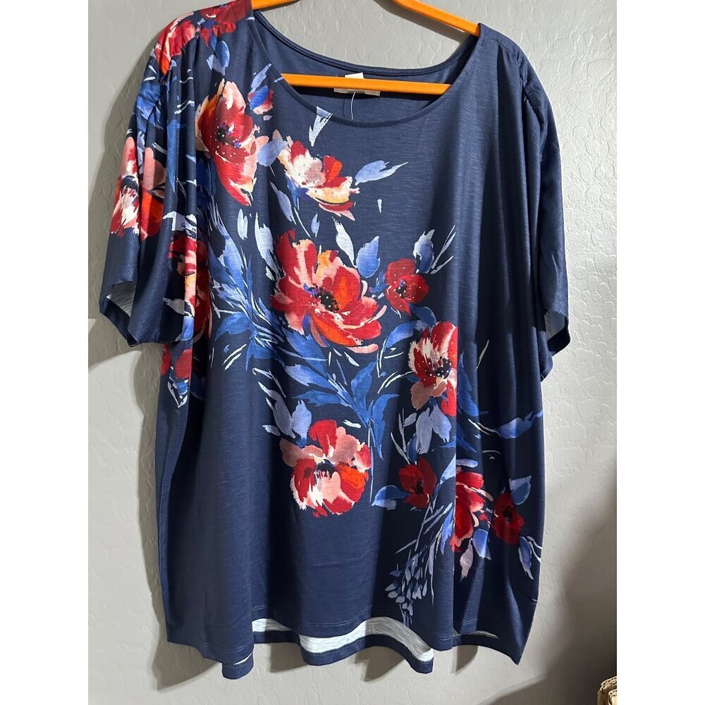 Christopher & Banks Women's Placed Floral Shirred Shoulder Embellished size 3X - Picture 3 of 8